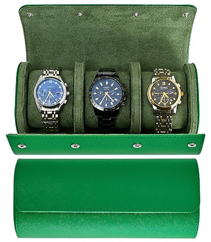 ROSELLE Uhrenrolle, Reiseetui, 3 Fächer, Grün