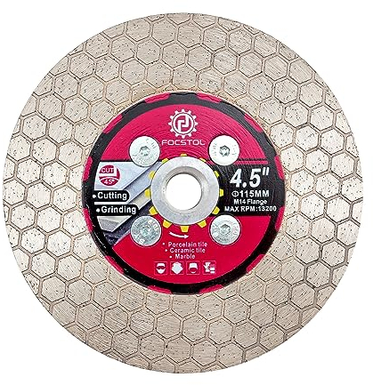 FOCSTOL Diamond Cutting Disc - 115mm Grinding Disc with M14 Flange for Porcelain Ceramic Tile Marble Granite Artificial Stone