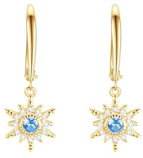 E 925er Sterlingsilber Kreolen, Stern Charm Kleine Kreolen, 14 Karat vergoldet mit Zirkonia Ohrringe für Damen und Mädchen