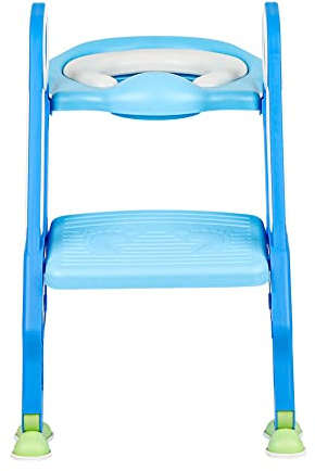 Toilettensitz für Kinder, faltbar und verstellbar, Toilettensitz Leiter Stufen mit breiten und rutschfesten Stufen, gepolsterter Toilettensitz bequem (hellblau + blau)
