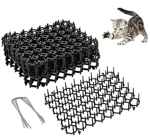 12pcs 20*15.5cm Cat Scat Mat with Spikes 15.5*20cm Prickle Strips Plastic Spikes Indoor and Outdoor for Dererrent Prickle Strip Dig Stopper Cat Repellent Mat Pet Digging Deterrent with 8 U-Shaped Peg
