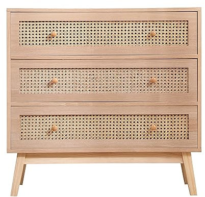 Homeke Natural/Black Chest of Drawers,3 Large Drawer Storage Dresser,Sideboard,Wooden Cabinet for Bedroom,Living Room (all natural design)