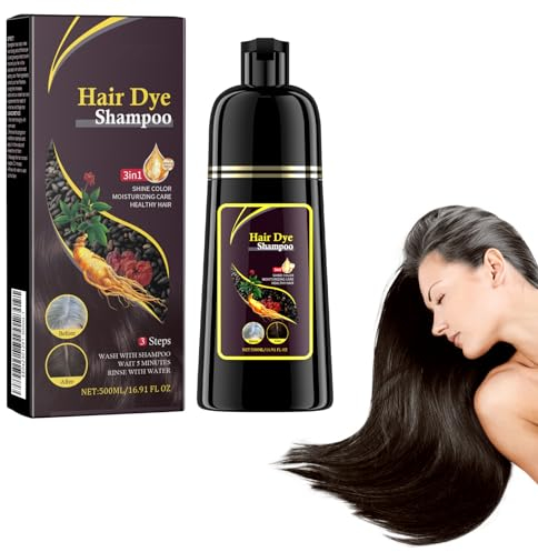 Dyceittdia 500ml Champú Tinte Instantáneo 3 en 1 Para Cabello Negro, Hidratación Capilar, Limpiador y Reparador, Marrón, Magic Hair Shampoo (05)