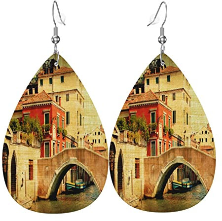 Lederohrringe Italienische Vintage Venedig Architektur Tropfenohrringe Mode Baumeln Ohrringe Vintage-Stil Schmuck Ohrringe, Für Geburtstagsfeier, Mädchen, Frauen