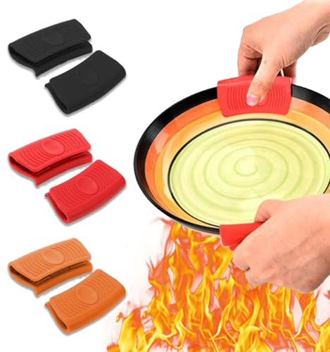 STAYOF 6 asas protectoras contra el calor, asas de silicona para ollas, funda antideslizante para agarraderas, adecuada para bandeja de horno sartén de hierro fundido (rojo, naranja, negro)