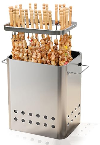 WLDOCA Baril de Charbon de Bois pour Barbecue poêle Suspendue en Acier Inoxydable Support de Barbecue de Camping avec 26 brochettes Gants Pinces Filet à Griller pour légumes,A,1