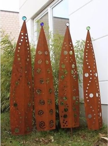 Zen Man Edelrost Gartendeko Rost Gartenstecker Skulpture aus Metall mit Glaskugel B27cmH148cm (031828 : Weiß)