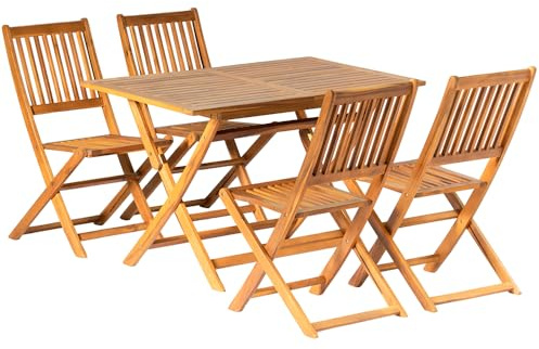 Panana 5PCS Acacia Wood Outdoor Dining Set Folding Table with 4 Chairs Patio Garden Furniture Set for Patio, Deck, Yard