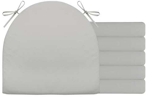BESTORI 6er Set Stuhlkissen mit Bändern Wasserdicht Rutschfestes Sitzkissen Bequeme Halbrund Sitzpolster für Gartenmöbel Oder Stuhl Wasserdicht Garten 40 x 40 x 4 cm Grau