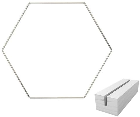 1 Stück 20 x 23cm Metallringe,Hexagon Deko Ringe,Metallring mit Fuß,DIY Floral Hoop Wandbehang,Handwerk Floristik,Holzständer Kranz,Hochzeitskranz für Weihnachtsbasteleien,Hochzeit Dekor,Silber