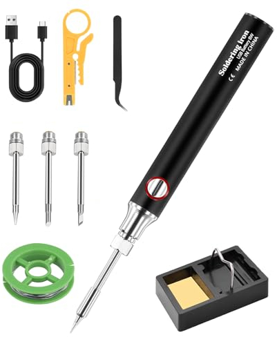 Towwoo Saldatore USB, Saldatore Batteria con 3 punte e coperchio, 330-450 ° C Ricaricabile Rapido Riscaldatore Penna, Saldatore Elettrico Portatile, Saldatore Wireless Professionale