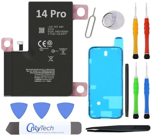 OnlyTech - Batterie de Remplacement pour iPhone 14 Pro - 3200mAh - Kit 12 Outils Professionnels et adhésif écran Inclus