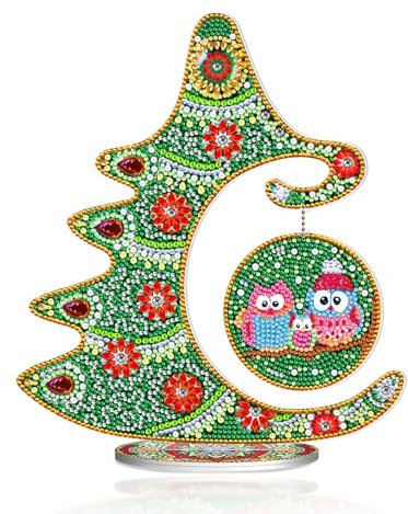 JISHSHAY Diamond Art Tabletop Decoration DIY Christmas Tree Owl Family Special Shaped Crystal Desk Ornament - Diamond Painting Christmas Ornaments