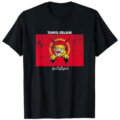 Tamil Eelam Outfit Vintage-Design T-Shirt Schwarz Unisex S EU 38-40.5 Regulär Halbarm Winter T-Shirt