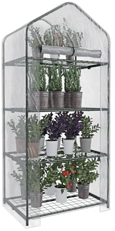 Serra A 4 Ripiani Da Giardino Per Orto Telaio In Acciaio Verniciato Telo In PVC Trasparente Porta Avvolgibile Apertura A Cerniera Protezione Piante Giardinaggio Design Sunnyside 69 x 49 x 160 Cm