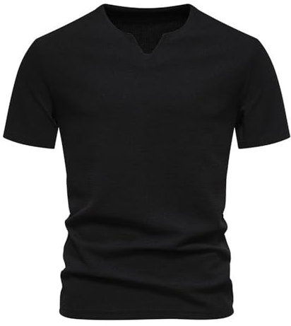 Kurzarm Herren T-Shirt Herren Tops Herren Casual T-Shirt Herren Sportshirt Herren Longsleeve T-Shirt Herren Einfarbig Shirt Herren Mode T-Shirt Herren D-Black2 L