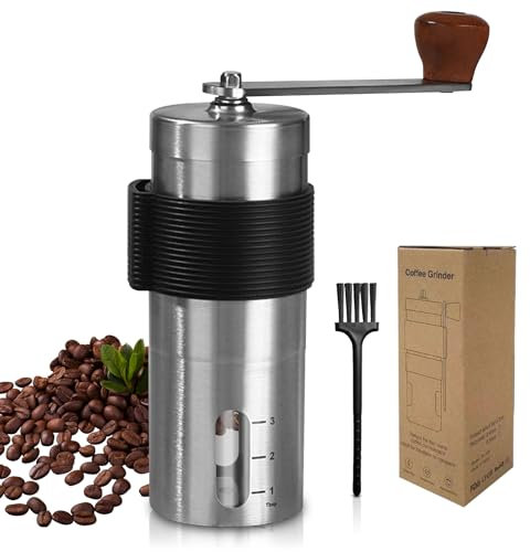 Manual Coffee Grinder, Coffee Grinder with Ceramic Grinder, Manual Hand Coffee Grinder, Coffee Grinder Hand, for Home, Travel, Office, Includes Cleaning Brush - Black