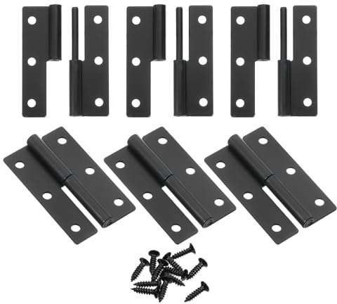 sourcing map 6 Pcs Lift Off Hinge, 2.5 Detachable Lift Off Hinges Left Handed Slip Joint Small Flag Hinges Rising Butt Door Hinges, Black