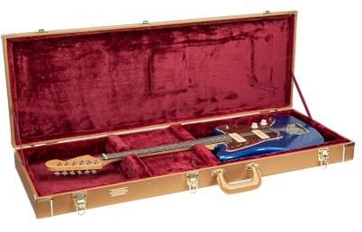Crossrock Designer Series Rechteckige E-Gitarrentasche für Jazzmaster & Jaguar | Luxus Gold Kunstleder Burgunderrot Samt innen, Schloss - Premium Holz Hartschale, Goldfarben, Jazzmaster/Jaguar