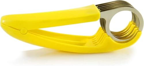 Yellow Banana Slicer,ABS + Stainless Steel Fruit and Vegetable Salad Peeler Cutter Kitchen Tools for Banana, Sausage, Strawberry,Grape,Multi-Functional Fruit Salad Slicer Cutter