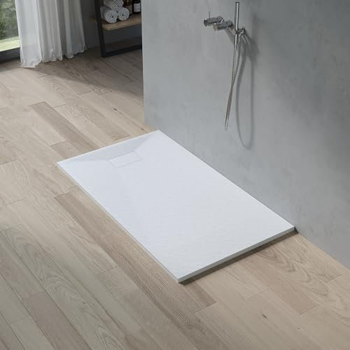 AQUABATOS SMC Duschwanne 140x80 cm Weiß Eckig Quadratisch Duschtasse Duschbecken Brausewanne Brausetasse Rutschfest Bodengleich Ebenerdig Steinoptik Schieferoptik (Ablaufgarnitur nicht Inklusive)