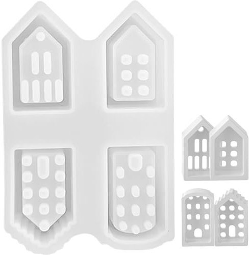 Silikonformen Gießformen,Silikonform Weihnachten,Haus Häuser Gießform,3D Silikon Mini Giessformen,Mit für Kerzenhalter Formen,Wichtel Anhänger Kleine Weihnachtshaus,Hausform 3D-Ringhaus-Silikonformen