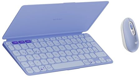 Logitech POP Mouse, kompakte und Mobile kabellose Bluetooth-Maus, Lila + Keys-to-Go 2, Mobile Bluetooth-Tastatur für Tablets, QWERTZ, Lila