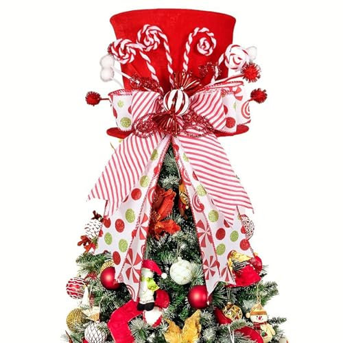 Christmas Topper Hat, Top Hat Xmas Gift, Candy Cane Tree Decoration, for Winter Holiday Party (1 Pack)