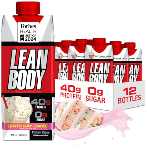 Lean Body Ready-to-Drink Protein Shake, 40g Protein, Gluten Free, 22 Vitamins & Minerals, (Recyclable Carton & Lid - Pack of 12) LABRADA (Birthday Cake)