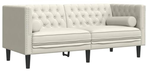 vidaXL Chesterfield Sofa mit Nackenrollen 2-Sitzer, Couch mit Armlehnen Rückenlehne Stützbeine, Polstersofa für Wohnzimmer, Couchgarnitur, Creme Samt