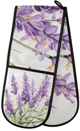 Oven Gloves Double Oven Gloves Purple Lavender Flower D Heat Oven Mitts Pot Holder Heat Resistant Quilted for BBQ Baking Kitchen Cooking Gloves