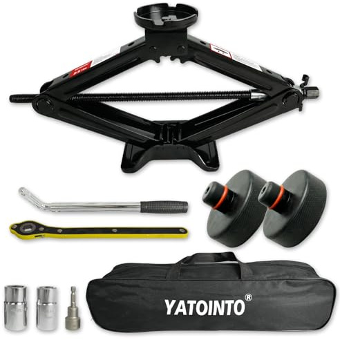 2.5 Ton Scissor Jack Kit for Teslla | 7 Pcs 4-in-1 w/Drill Adapter, Lift Pads - Lug Wrench, Ratchet Handle & Storage Bag for Emergency Tire Change
