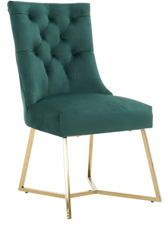 Life Interiors Ambra Modern Velvet Dining Chair – Black Tufted Accent Chair with Gold Legs & Ring Handle - Ideal for Dining Room Living Room Restaurants