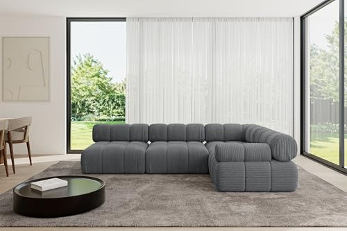 ALTDECOR Modulares Sofa Ecksofa in L-Form Corner modular Sofa Eckcouch Couch Wohnlandschaft Cauchsofa Polstersofa Mende-L2-285x190x70 cm Dunkelgrau