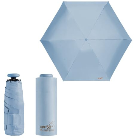 Mini Paraguas de Viaje con Protección UV UPF 50 99,9 % , Compacto/Ligero, Pequeño Portátil, Mochila/Bolso Plegable Paraguas de Bolsillo, Resistente a La Lluvia/Bloqueo/para Mujeres y Niños