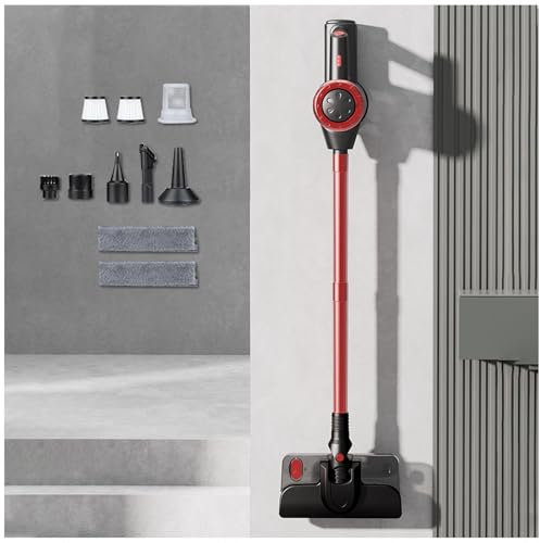 MeLtor Balai Aspirateur Laveur 120W 18Kpa 35 Min, Aspirateur Balai Laveur sans Fil Léger Puissant Aspirateur Balai pour Les Poils d'animaux/Tapis/Sols Durs,Red