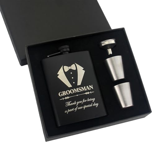 Sikweny Flasque A Alcool Avec 1 Entonnoir Et 2 Verres À Vin Flasques Acier Inoxydable Noir Mat Flask Corps En U Cadeau Temoin Mariage Finition Brossée pour Les Mariages Anniversaires Mariage
