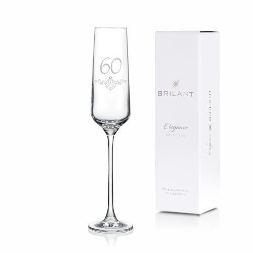 Brilant Poem Sektglas mit Gravur - Moderne Sektgläser mit Ornamentmotiv & Kristall-Akzent, 60 Geburtstag Mann & Frau, Geschenke für Frauen & Männer, EU Handgefertigt - 1 Stück, 190ml (60 Jahre)