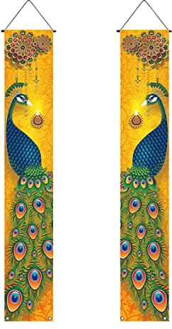 Happy Diwali Veranda Banner Indianer Diwali Peacock Front Veranda Willkommenszeichen Deepawali Indian Festival der Lichter Dekorationen-12 × 71.