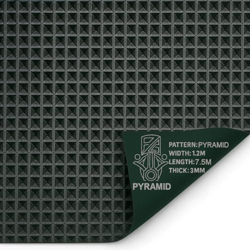 PG Floor Rubber Matting Roll 7.5m x 1.2m, 20m Black Non Slip Pyramid Mat, Heavy Duty 3mm Thick Waterproof Flooring for Garage Gym Van Shed