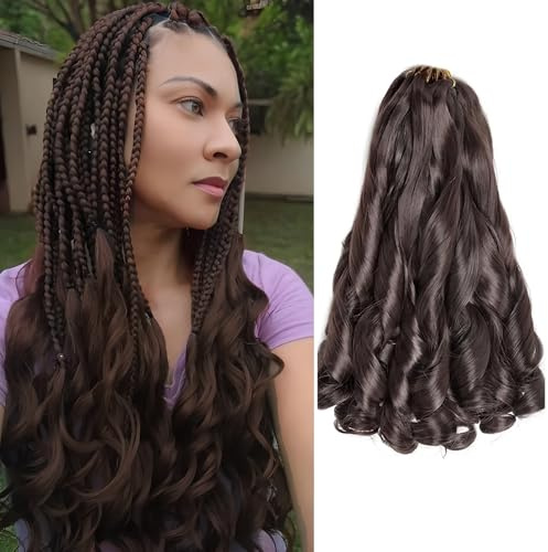 Locescsoc 18 Inch French Curls Braiding Hair 8 Packs Spanish Curly Braids Pre Stretched Loose Wave Soft French Curl Synthetic Braiding Hair Extensions for Women (4#, 18 Inch (Pack of 8))