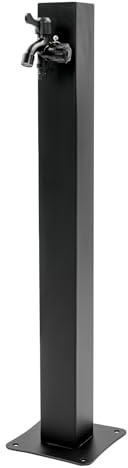 JAYEUW Colonne d'eau de jardin carrée en acier inoxydable 86 cm Distributeur d'eau avec double robinet et support de tuyau Noir Robinet de jardin colonne en céramique 19 x 19 cm Surface au sol