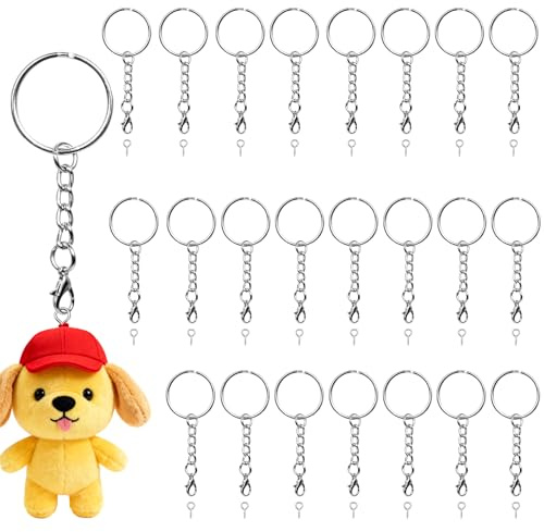 Bcautay 50 Stück Schlüsselring mit Kette Karabinerverschluss | (25 Schlüsselanhänger Ringe Kette +25 Schrauböse Pins) für Schlüssel Handwerk DIY Schmuckherstellung,Zuhause,Auto, Geschenke