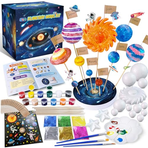 UNGLINGA Solar System Modell Bausatz mit 9 Schaumstoffkugeln | Planeten zum Bemalen DIY Kinder Spielzeug, Schulprojekt Weltraum Wissenschaft S.T.E.M Lernset Geschenkidee für Jungen Mädchen