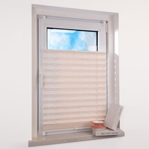 Deswell Bambus Plissee Klemmfix ohne Bohren, Weiß B65 x H130cm, Klemmträger Plisseerollo Sonnenschutz und Sichtschutz Jalousien Faltrollo Blickdicht und lichtdurchlässig Rollo für Fenster & Tür