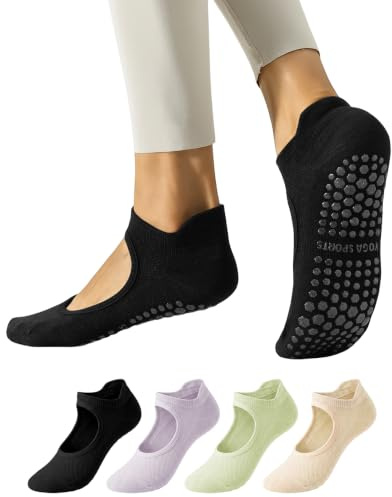 Yawlsow 4 Paar Pilates Socken Damen Rutschfeste Yoga Stoppersocken Grip | Offener Spann Reformer Fitness Barre Ballett Tanz Atmungsaktiv Krankenhaus Schwangerschaft Reha Zuhause Baumwollmix EU 36-42