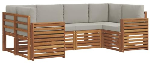 vidaXL Sofagarnituren 6 pcs Natürlich und Hellgrau Massivholz Akazie, Garten und Terrasse, modernes Outdoor-Sofa, gemütliche Lounge, langlebige Sitzgruppe