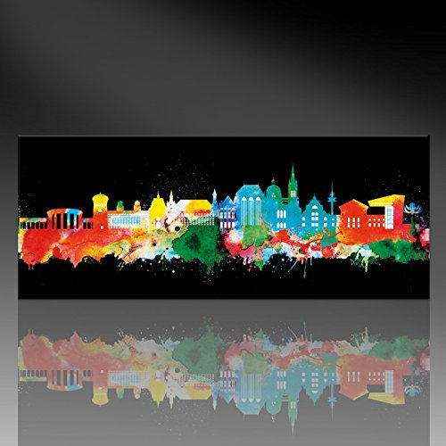 Kunstbruder Kunstdruck auf Leinwand - Aachen Skyline - Neon (div. Größen) 60x150cm