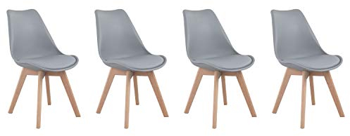 Happy Garden Lot de 4 chaises de Salle à Manger Style scandinaves Nora Grises avec Coussin, chaises de Cuisine, chaises rembourrées, Pieds en Bois de hêtre Massif
