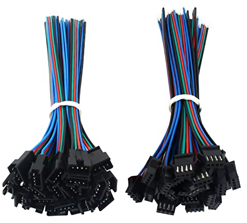 VIPMOON 20Pairs JST SM 4PIN Plug Male to Female 15CM EL Wire Cable Connector Adapter for RGB LED Strip Light Lamp